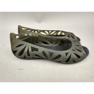 Crocs Adrina Peep Toe Flats Smoke Grey Translucent Cutout Jelly Shoes Womens 8